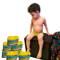 Kit 12 Cueca Infantil Rebatida Lisa Malha Algodão