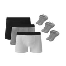 Kit 12 Cuecas Boxer Algodão c/ Poliéster C5 + 6 Pares de Meias