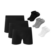 Kit 12 Cuecas Boxer Em Algodão Preto + 3 Meias M4 QLC SPORT - Cor Preto