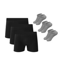 Kit 12 Cuecas Boxer Em Algodão Preto + 9 Meias M2 QLC SPORT