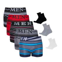 Kit 12 Cuecas Boxer Microfibra + 9 Pares de Meias M15