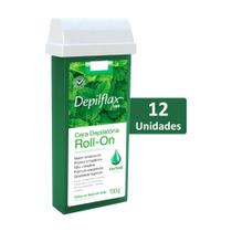 Kit 12 Depilflax Cera Depilatória Roll On Refil 100g - Hortelã