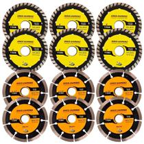 Kit 12 Disco para Serra Circular Diamantado para Concreto Mármore Granito 110mm 115mm Prata Cinza