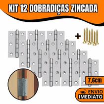 Kit 12 Dobradiças Zincada Para Porta De Madeira 7,6cm Kit 12 Dobradiças Zincada Para Porta De Madeira 7,6cm