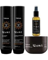 Kit 12 Em 1 Fattore 4 Produtos Reconstrução Capilar Tratamento Completo C/ Queratina Concentrada