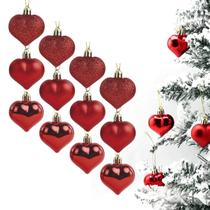 Kit 12 Enfeite Arvore de Natal Coracao Vermelho 4,5cm Decoracao Natalina Premium