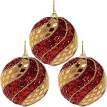 Kit 12 Enfeite Bola Natalina Árvore Natal Vermelho Artesanal