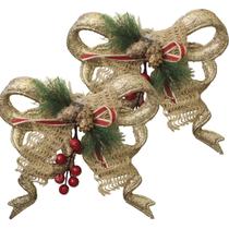 Kit 12 Enfeite Pendente Laço Natalino 18cm Dourado Brilho Kit 12 Enfeite Pendente Laço Natalino 18cm Dourado Brilho
