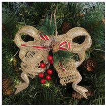 Kit 12 Enfeite Pendente Natalino Laço Dourado Com Brilho Natal 18cm