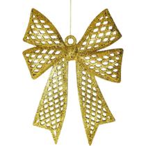 Kit 12 Enfeites árvore De Natal Laço Dourado Glitter 24cm Kit 12 Enfeites árvore De Natal Laço Dourado Glitter 24cm