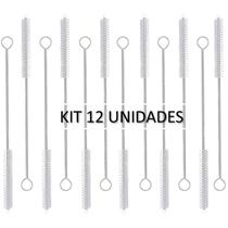 Kit 12 Escova de limpeza de canudo Cerdas Nylon Haste Inox Flexível 21cm