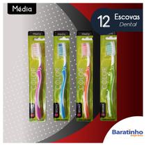 Kit 12 Escova Dental Dupla Ação Média C/ Limpador De Língua - Segma