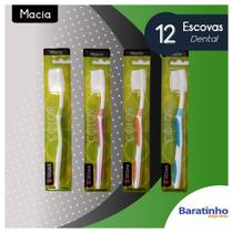 Kit 12 Escova Dental Macia Dupla Ação C/ Protetor De Cerdas