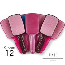Kit 12 Escovas de Cabelo Raquete Flex Desembaraçadora Mágica Atacado Revenda