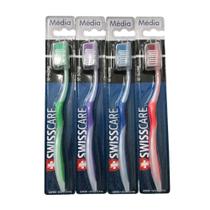 Kit 12 Escovas de Dente Adultas Swisscare Cerdas Médias com Capinha Cores Sortidas