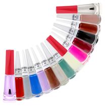 Kit 12 Esmaltes Base Cetim Óleo Secante Extra Brilho Safira Kit 12 Esmaltes Base Cetim Óleo Secante Extra Brilho Safira