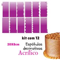 Kit 12 espátulas decorativas para bolo 20x8 cm confeitaria es2