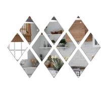 Kit 12 Espelhos Autoadesivo Losango Decorativo Flexível Parede Adesivo