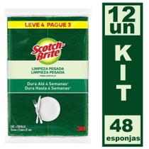Kit 12 Esponja Bucha Limpeza Pesada ScotchBrite 48UN Antibac