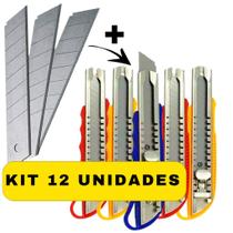 Kit 12 Estilete Com Trava De Segurança 15,5cm Acompanha 36 Lâminas Metal para Cortar Kit 12 Estilete Com Trava De Segurança 15,5cm Acompanha 36 Lâminas Metal para Cortar