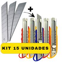 Kit 12 Estilete Com Trava De Segurança 15,5cm Acompanha 36 Lâminas Metal para Cortar