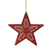 Kit 12 Estrelas Pendurar Árvore Natal Vermelha 15 cm