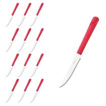 Kit 12 Facas Restaurante Inox e Plástico Vermelho Luna