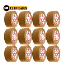 Kit 12 Fitas Adesiva Crepe Kraft Marrom Corrugada 770 Sem Reforço 48mm x 50m Para Caixa de Papelão Impermeável Adelbras