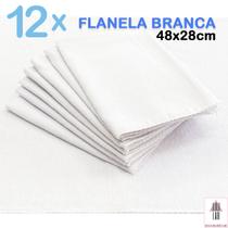 Kit 12 Flanela Branca para Limpeza 100% Algodão Lustrar Móveis Tirar Pó 48x28cm