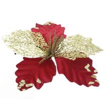 Kit 12 Flor De Natal Vermelha Artificial Com Brilho 19cm Kit 12 Flor De Natal Vermelha Artificial Com Brilho 19cm