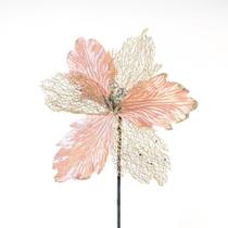 Kit 12 Flores Rosa Artificiais Decoração Natal Glitter 30cm