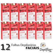 Kit 12 Folha Depilatoria Facial Depilflax Morango 24 Un Folhas Duplas