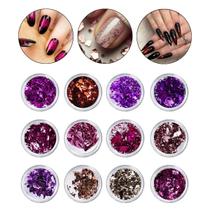 Kit 12 Folhas De Ouro Rosa Roxo Vermelho Unhas Encapsulada Kit 12 Folhas De Ouro Rosa Roxo Vermelho Unhas Encapsulada