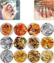 Kit 12 Folhas Ouro Unha Golden Silver Foil Encapsulamento