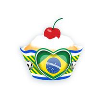 Kit 12 Forma Papel Cupcake Coração Festa Copa Do Mundo