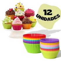 Kit 12 Formas Cupcake Silicone Flexível Antiaderente Muffin Brigadeiro Coloridas Sortidas Prática