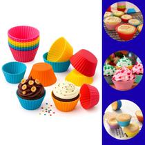 Kit 12 Formas de Silicone para Cupcake Muffin Bolinho Assadeira Air Fryer Cores Variadas Resistente