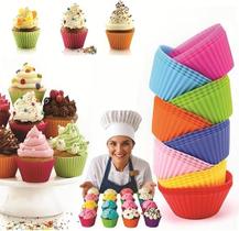 Kit 12 Formas Forminhas de Silicone Antiaderente Redondo Reutilizável Não Gruda Cozinha Bolo Cupcake Muffins Queijadinha Doces Bolinhos Petit Gateau