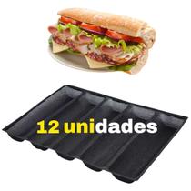 Kit 12 Formas Silicone Assar Pão Forno Pães Subway Perfecta