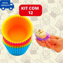 Kit 12 Forminha de Silicone Cupcake Forma Antieaderente Muffin Bolinho