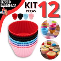 Kit 12 Forminha Forma de Cupcake Silicone Muffin Forminha Tortinhas Mini Tortas Pão De Queijo Resistente Ao Calor