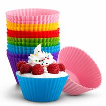 Kit 12 Forminhas de Silicone para Cupcake e Muffin Antiaderente Reutilizável Cores Sortidas Kit 12 Forminhas de Silicone para Cupcake e Muffin Antiaderente Reutilizável Cores Sortidas