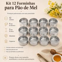 Kit 12 Forminhas para Pão de Mel Caparroz 4x2cm Alumínio Redondas Fundo Reto Uso Doméstico e Profissional Certificação INMETRO Kit 12 Forminhas para Pão de Mel Caparroz 4x2cm Alumínio Redondas Fundo Reto Uso Doméstico e Profissional Certificação INMETRO