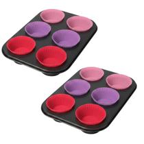 Kit 12 Forminhas Silicone + 2 Forma Cupcake Antiaderente Teflon 6 Cavidades Assadeira Pão de Queijo Empadinha Mel Bolinho Kit 12 Forminhas Silicone + 2 Forma Cupcake Antiaderente Teflon 6 Cavidades Assadeira Pão de Queijo Empadinha Mel Bolinho