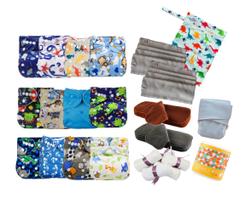 Kit 12 Fraldas Ecológicas 20 Absorventes e Acessórios MENINA/MENINO/UNISSEX