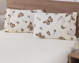Kit 12 Fronhas Avulsas 80x60cm Percal 100% Algodão 180 Fios Estampada Borboleta Caqui c/ Barrado