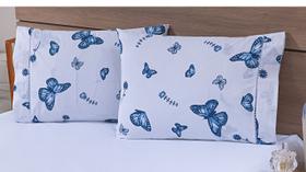 Kit 12 Fronhas Avulsas 80x60cm Percal 100% Algodão 180 Fios Estampado Borboletas Azul