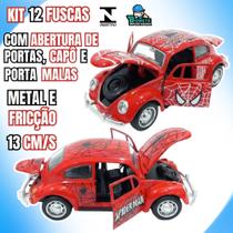 Kit 12 Fusca Spider-Man 13cm Metal Fricção Abertura Portas Capô Porta-malas