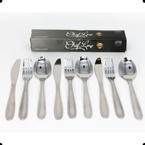 Kit 12 Garfos 12 facas e 12 colheres de Sobremesa Chefe Line doceria restaurante doces mesa posta