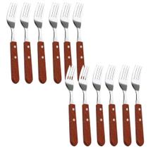 Kit 12 Garfos Cabo De Madeira Para Jantar Almoço Restaurante Inox Qualidade Premium